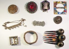 Large quantity costume jewellery to include buckles, silver brooches (2 boxes)