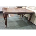 A early Victorian extending mahogany dining table, the moulded edge above turned and reeded