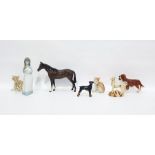 Beswick model of a horse, 25cm long, a model of a spaniel, two various models of dogs, a pair of