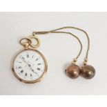 Lady's 18ct French gold open faced faced pocket watch, enamelled dial with roman numerals, Swiss