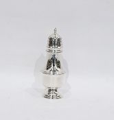 Silver sugar sifter, pierced top with finial, circular foot above ribbed body, Elkington