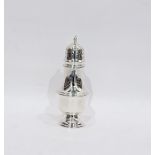 Silver sugar sifter, pierced top with finial, circular foot above ribbed body, Elkington