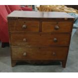 19th century mahogany chest of two short over two long drawers, bracket feet