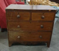 19th century mahogany chest of two short over two long drawers, bracket feet