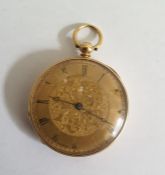 18ct gold fob watch with floral engraved caseCondition Reportyes, no guarantee slight dent to rear