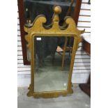 Georgian style giltwood wall mirror with rectangular plates, swan neck shaped pediment