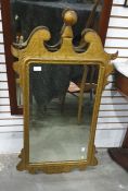 Georgian style giltwood wall mirror with rectangular plates, swan neck shaped pediment