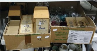 Two boxes of vintage glassware including boxed Royal Brierley crystal and other coloured glass and