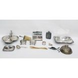 Quantity silver plate including a lidded ink stand with cut glass ink and silver plate mounted