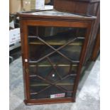 Mahogany wall hanging corner cupboard, astragal glazed door enclosing shelves