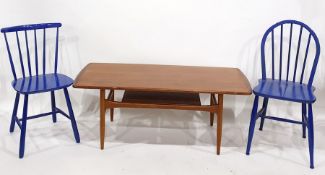 20th century teak coffee table in the manner of G-Plan and two blue painted chairs (3)
