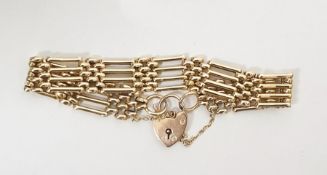 9ct gold four-bar gate bracelet with padlock clasp, 15.8g approx