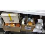 Two boxes of mainly ceramics including Hornsea storage jars and other kitchen related items, a