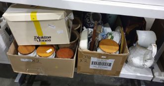 Two boxes of mainly ceramics including Hornsea storage jars and other kitchen related items, a