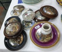 Ten Staffordshire pottery transfer-printed and enamelled pot lids to include 'The Village Wedding'