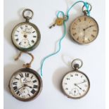 Four open faced pocket watches, various, some with silver cases