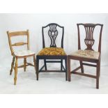 Georgian oak and elm country chair with needlework upholstered seat, Oxford bar back chair and one