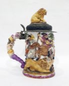Capodimonte style porcelain and metal-mounted tankard, circa 1900, gilt 'N' mark, moulded in