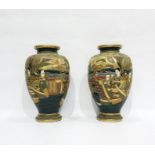 Pair of Japanese satsuma oviform vases, red character mark to each, gilt and enamelled with
