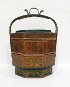 Chinese wooden painted and lacquered octagonal section three-tiered wedding basket, early 20th