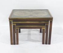 Nest of three coffee tables with inset print of globe