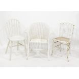 Two white painted loom style bedroom chairs and two further white painted bedroom chairs (4)