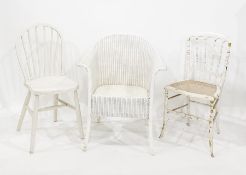 Two white painted loom style bedroom chairs and two further white painted bedroom chairs (4)