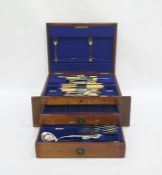 Walker and Hall canteen of electroplated cutlery in Wellington style cabinet of three drawers