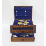 Walker and Hall canteen of electroplated cutlery in Wellington style cabinet of three drawers