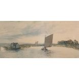In the manner of Robert Winchester Fraser (1848-1906) Watercolour Sailing barge, unsigned 15 x 30.