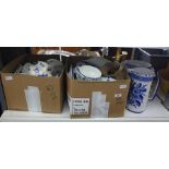 Two boxes and others of mainly blue and white patterned china of various designs