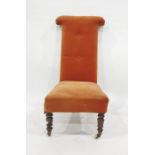 19th century orange ground prie dieu chair on turned front legs to white china castors