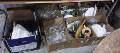 7 boxes mainly assorted ceramics and glass plus boxed canteen of cutlery and other items