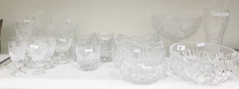 Assortment of cut glass, to include wine glasses, water glasses, coupes, a footed circular bowl, two