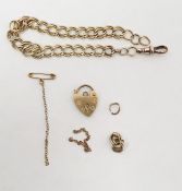 Double flattened oval link gold bracelet with bolt ring and 9ct gold padlock clasp, 13g approx total