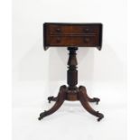 Antique rosewood and crossbanded drop leaf work table with two end drawers on turned and reeded