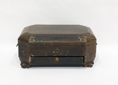 Metal-mounted painted and japanned octagonal section workbox, 19th century, gilt with figures before