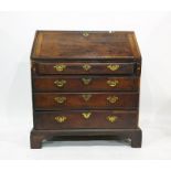An 18th century mahogany bureau, the fall enclosing fitted interior above on four long graduated