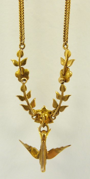 Late Victorian/Edwardian gold and seedpearl necklace, the herringbone chain having seedpearl set - Image 3 of 4