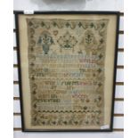 Needlework sampler, dated 1778, named for Hannah decorated the alphabet and a verse in a foliate