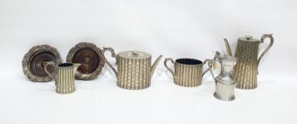 Quantity of silver plate including pair wine coasters with grape and vine borders, teapot, coffee