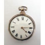 George IV silver pair cased pocket watch, key winding with bevel glass and Roman numerals,