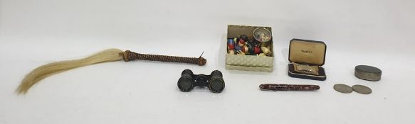 Ronson lighter, pair opera glasses, small quantity of child's toys, a fly whip, a Conway Stewart