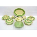 Clarice Cliff Newport Pottery Art Deco green banded part dinner service, circa 1930, printed black