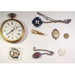 Quantity cufflinks, large pocket watch and two leather jewel boxes