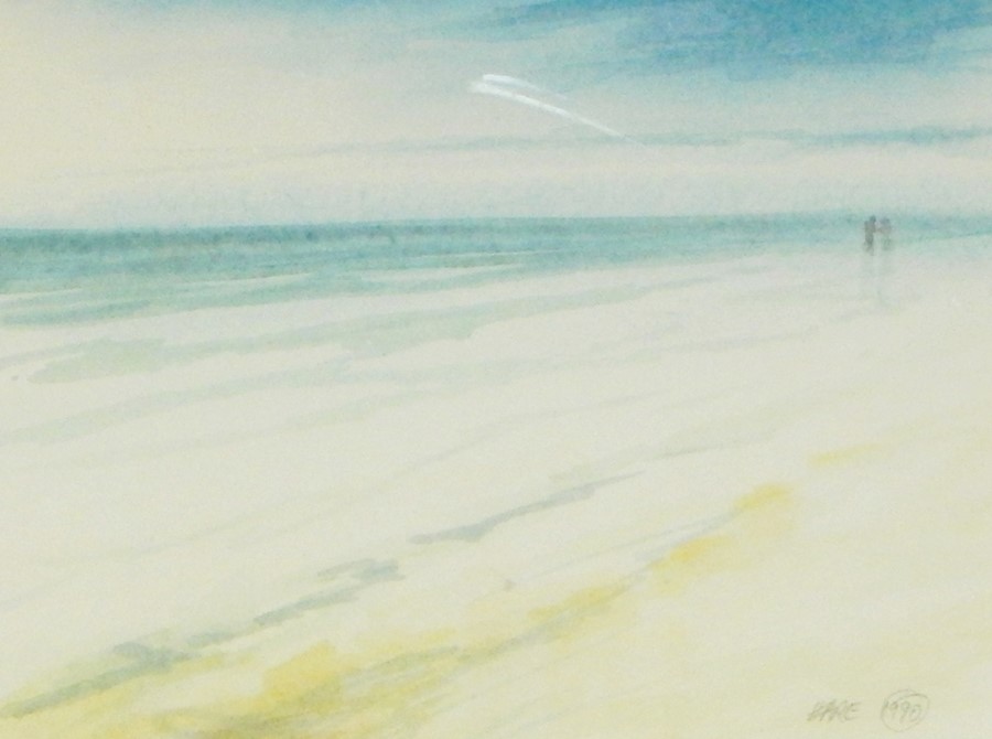 Derek Hare Watercolour Beach scene, signed and dated 1990, 14cm x 90cm  Condition Report75 x 62 cms