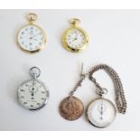 Modern Royal London gilt open face button winding pocket watch, another modern quartz pocket watch ,