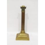 Brass lamp base formed as a Corinthium column, on stepped square section plinth, 42.5cm high