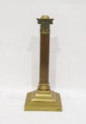 Brass lamp base formed as a Corinthium column, on stepped square section plinth, 42.5cm high