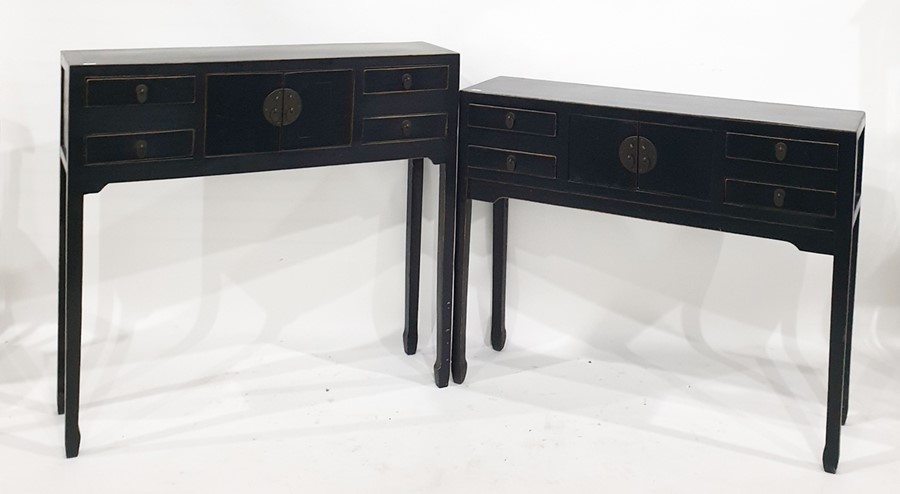 Two  hall tables, black-stained in the Oriental taste (2)